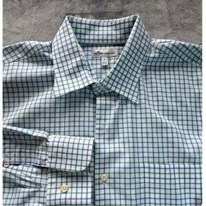 Peter Millar Mens Large Checkered Button Down Shirt Long Sleeve Pocket Casual